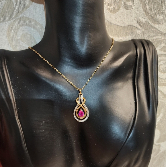 VINTAGE PAJ BB 1980s Gold Plated Pink Crystal Pendant Necklace Signed - Picture 13 of 15
